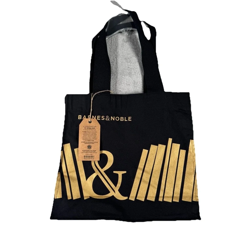 Barnes & Noble Premium‎ Organic In-Conversion Cotton Tote Black & Gold New